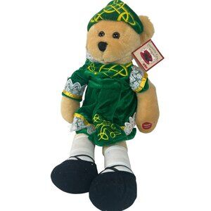 PBC International Irish Bear Plush Wearing Green Dress & Hat FLAWS